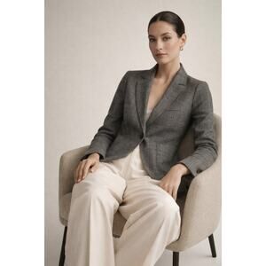 New ME+EM Fitted Short Herringbone Blazer Charcoal Gray 0 XS Work Jacket